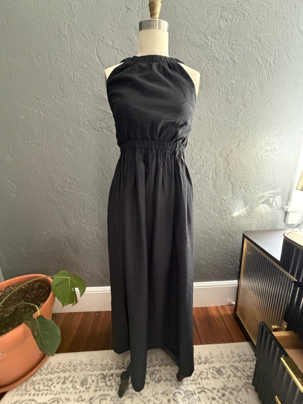 Minimalist Black Draped Maxi Dress (NWT)